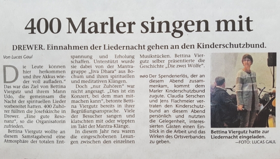 Feedback zur Liedernacht - Marler Zeitung vom 19.11.2018